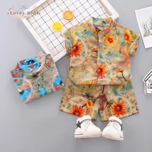 

Baby Boy Clothes 2021 Summer Sunflowers Long Sleeve Single Breasted Blouse Tops Shorts Pants Casual 2PCS Set for Children