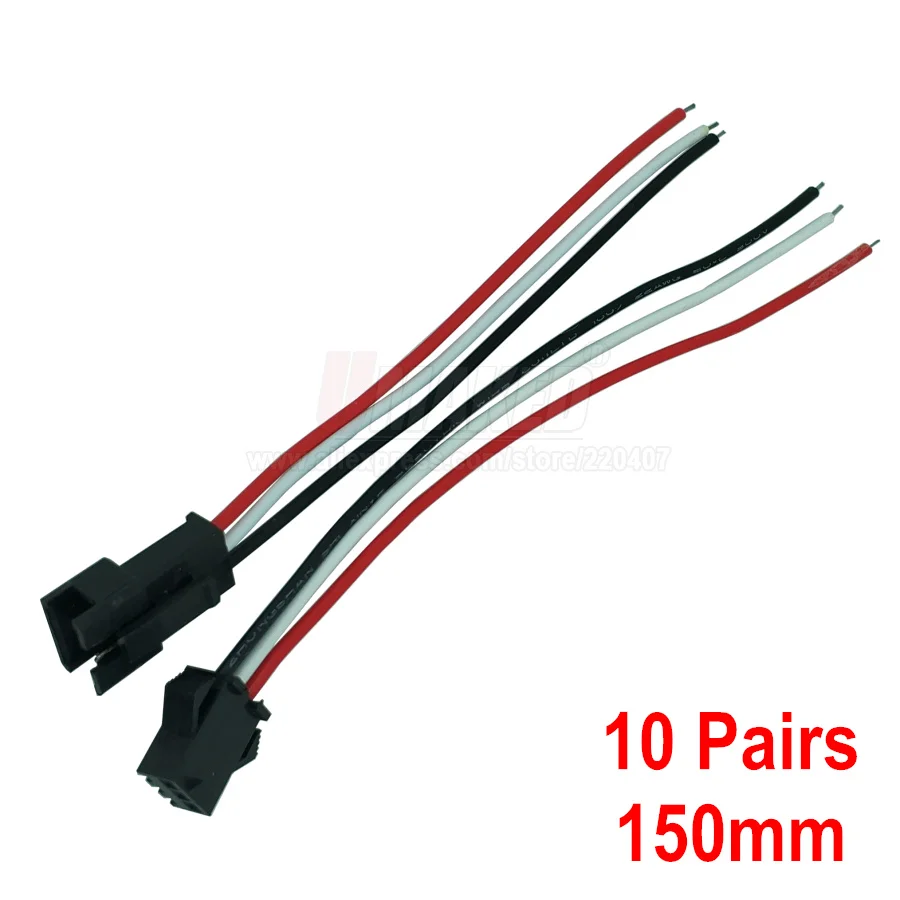 10sets 3 pin JST SM Male Female plug LED Connector Cable For WS2 HKBAYI 10Pair 
