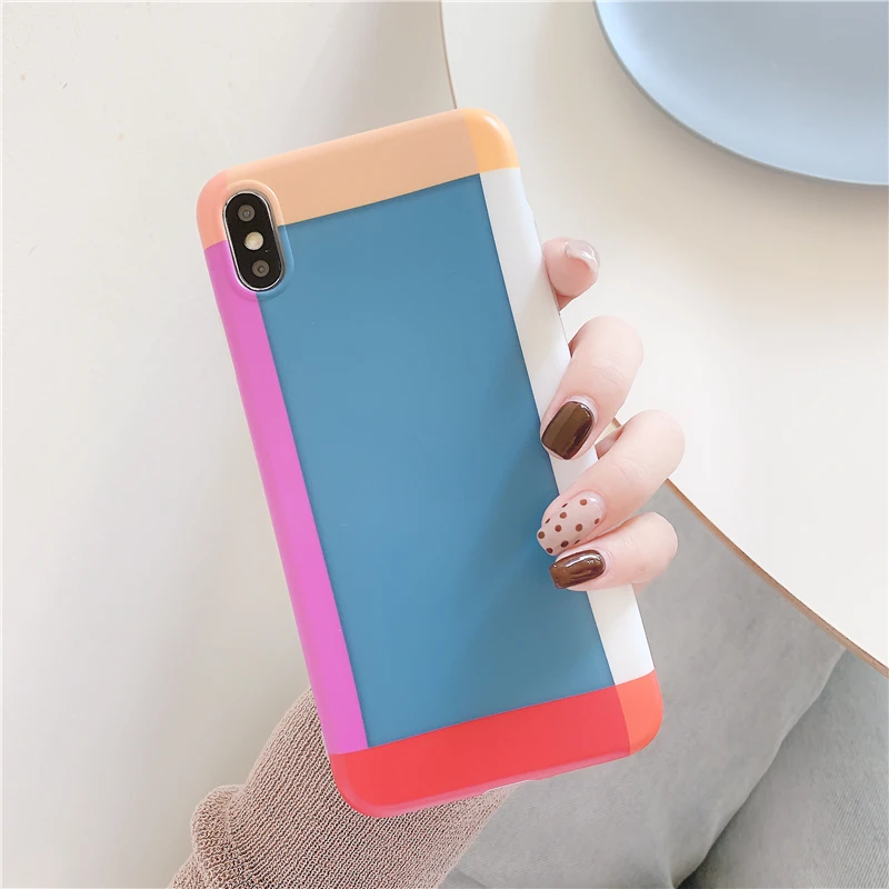 

Simple Literary Mixed Colors Lattice Phone Case for Iphone X Xs Xsmax Xr Soft Tpu Silicon Case for Iphone 6s 7 8plus Back Cover