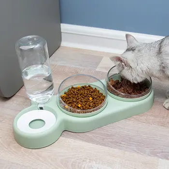 

Pet Bowl Cat Double Bowls With Auto Water Dispenser Cat Food Bowl Drinking Raised Stand Dish Bowl#