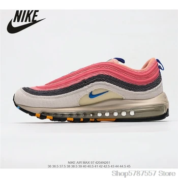 

Air Max 97 Pink Corduroy 3M reflective Women's retro full palm cushion sports shoes CQ7512-462