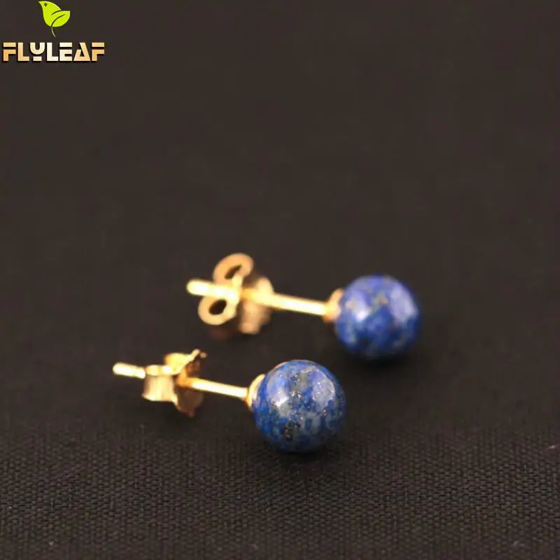 925 Sterling Silver Lapis Lazuli Beads Stud Earrings For Women Simple Style Lady Gift Prevent Allergy Sterling-silver-jewelry
