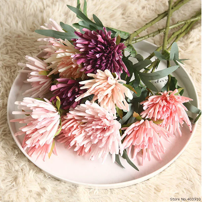 Краб Хризантема короткий филиал шелк искусственный цветы для украшения Флорес домашний свадебный Декор Поддельные растения