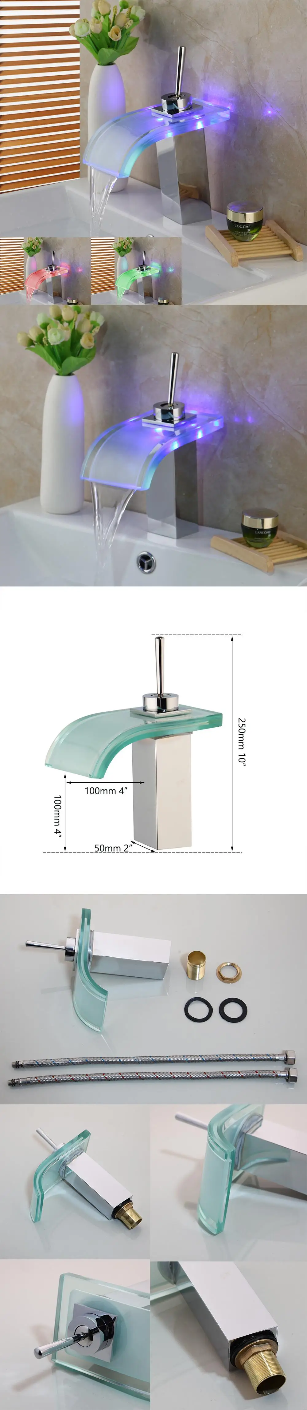 Кран для ванны Robinet Lavabo, светодиодные латунные и стеклянные смесители, хромированный Кулисный кран, смеситель для горячей и холодной воды, смеситель для ванной комнаты, краны на бортике