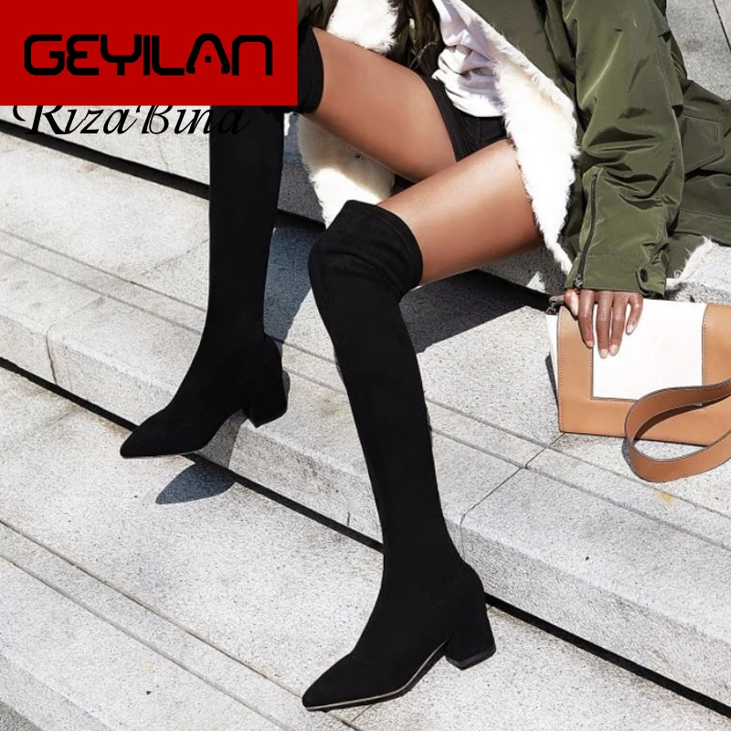 

Size 34-43 Thigh High Boots Women Winter Keep Warm Fur Casual Shoes Women Over The Knee Pointed Toe Platform Boots