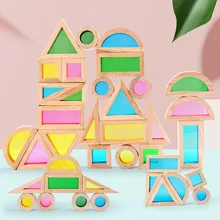 

Creative Acrylic Rainbow Educational Children Diy Intelligence Building Blocks Wooden Toy Building Blocks Wooden Toys Montessori