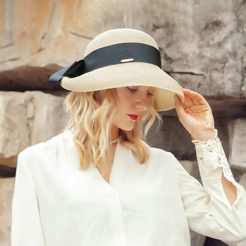 

Шляпа X068 соломенная с защитой от солнца Женская, модная универсальная Солнцезащитная пляжная шапка для отдыха, лето