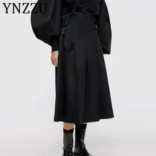 YNZZU Твердые складные поплиновые юбки для женщин Новая мода высокая талия юбки с поясом элегантная молния faldas длинные женские плиссированные юбки AB250