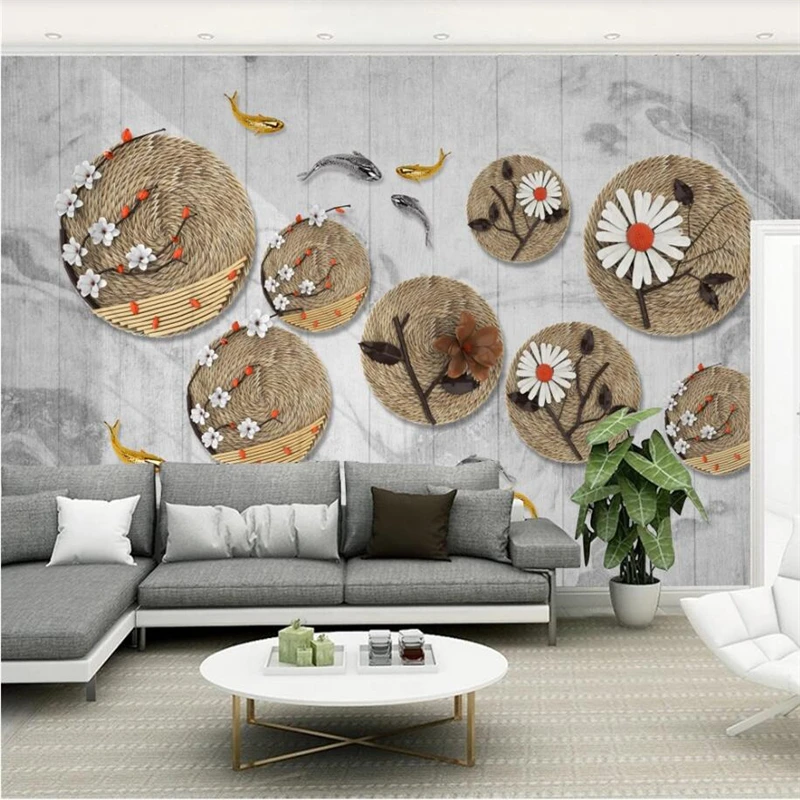 beibehang-Custom-wallpaper-3D-mural-new-Chinese-Zen-rope-rope-fish-mural-TV-background-wall-living (1)