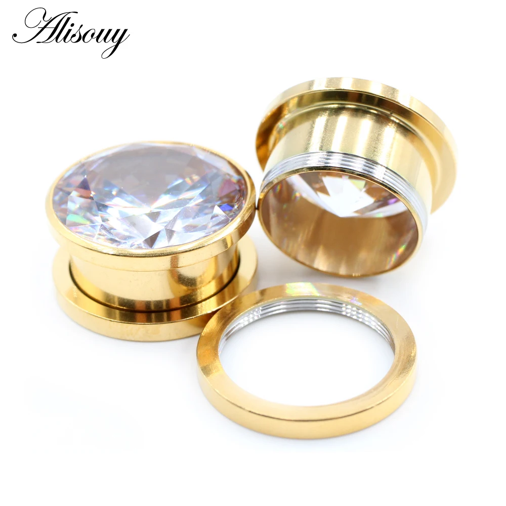 Alisouy 2 Stück Edelstahl Zirkonia Kristall Schraub-Ohrstöpsel Tunnel Plugs Expander Stretcher Gauges Ohrringe Körperschmuck – Detail 11