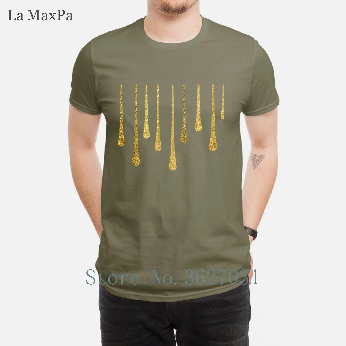 Army Green Крутая футболка с принтом, футболка с золотыми блестками для мужчин, брендовая одежда, футболка, Мужская забавная хлопковая футболка, Мужская футболка, Топ - Цвет: Army Green