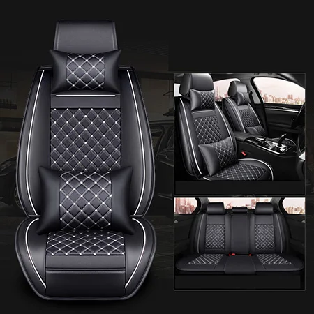 Спереди и сзади) Роскошный кожаный чехол для сидений автомобиля 4 сезона для geely Emgrand EC7 EC7-RV EC8 EX7 SX7 TX4 GC9 GX7 LC интерьер автомобиля - Название цвета: Black White Deluxe