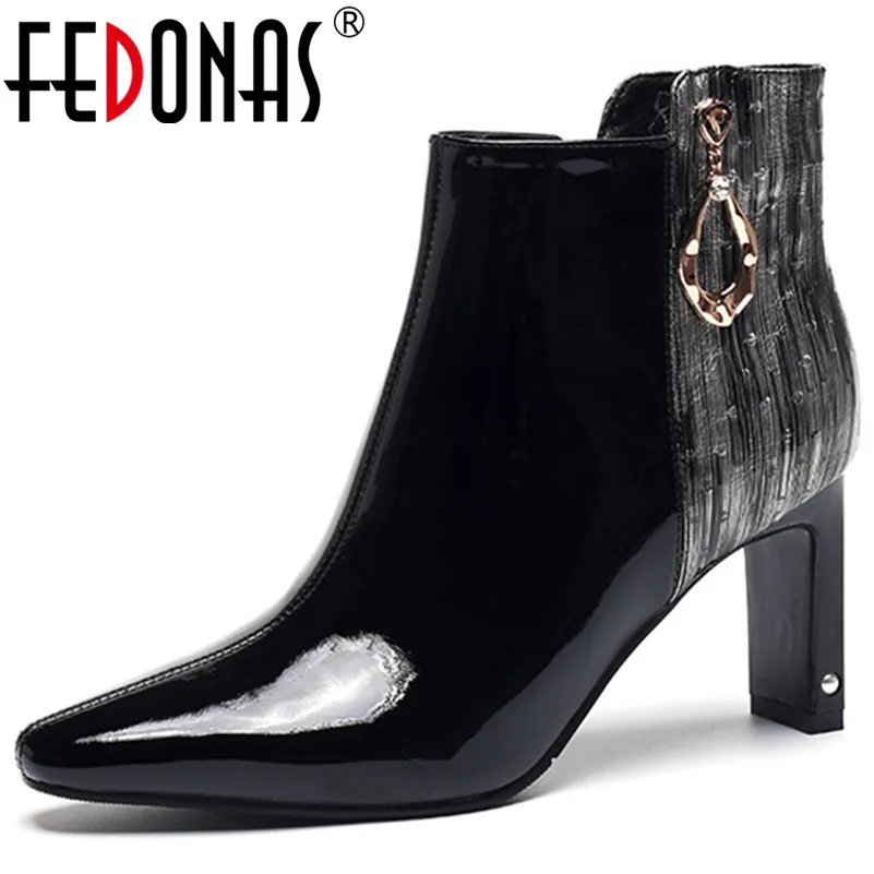 

FEDONAS Elegant Women Pointed Toe Ankle Boots Quality Genuine Leather Square Heels Office Prom Shoes Woman Classic Short Boots