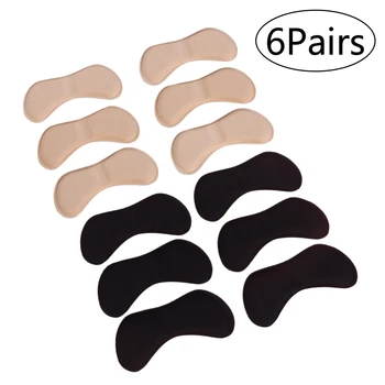 

6 Pairs Self Adhesive Heel Pads Grips Liners Butterfly Shaped Sponge Back Heel Cushion for High Heels Blisters (Black & Apricot)