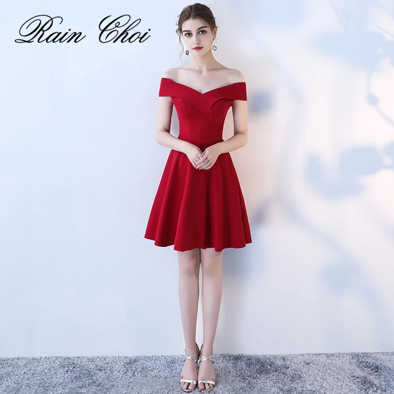 

Women Formal Evening Gown Off Shoulder Vestido De Renda Short Evening Dress