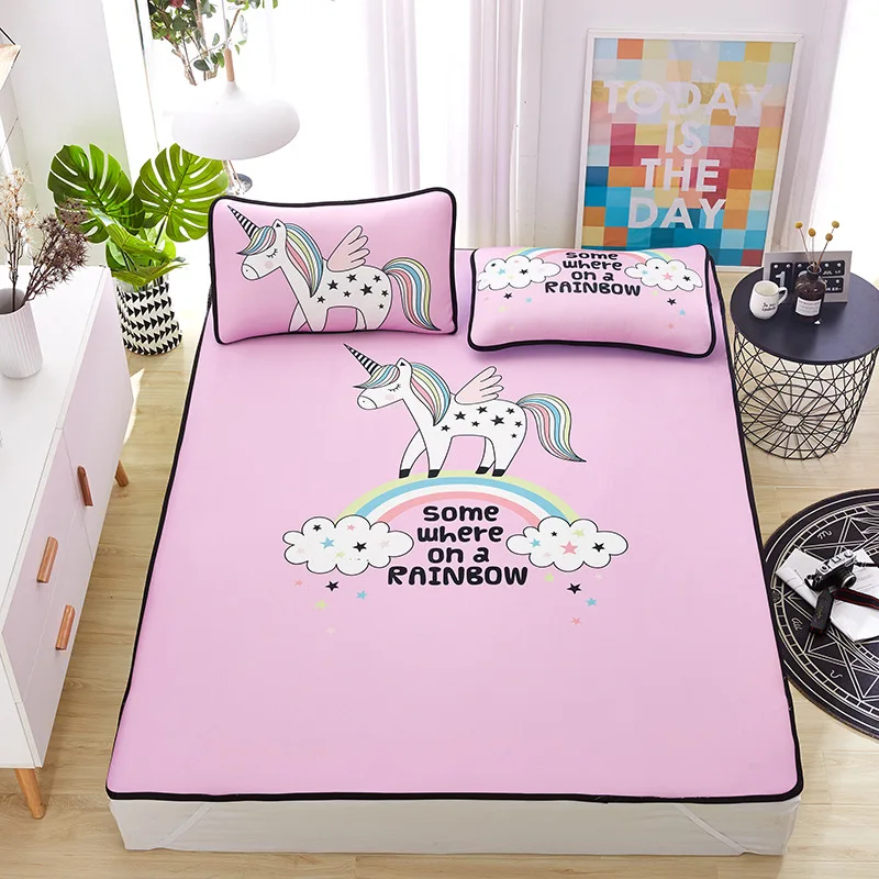 

Summer Children's Ice Silk Mat Cartoon Pattern Cool Feeling Fabric Foldable Cool Mat Pillowcase 3pcs Comfortable Breathable