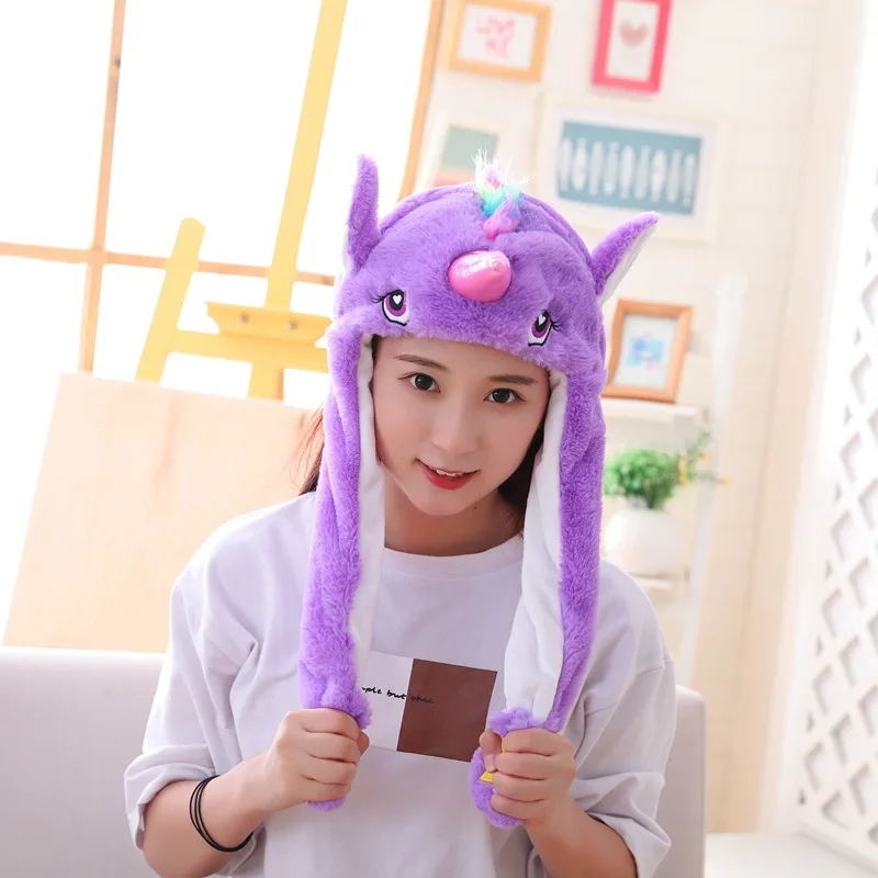 Funny Plush Unicorn Hat Headgear With The Moving Ears Hand Pinching Ear To Move Ears Cap Party Performance Gifts Photo Props