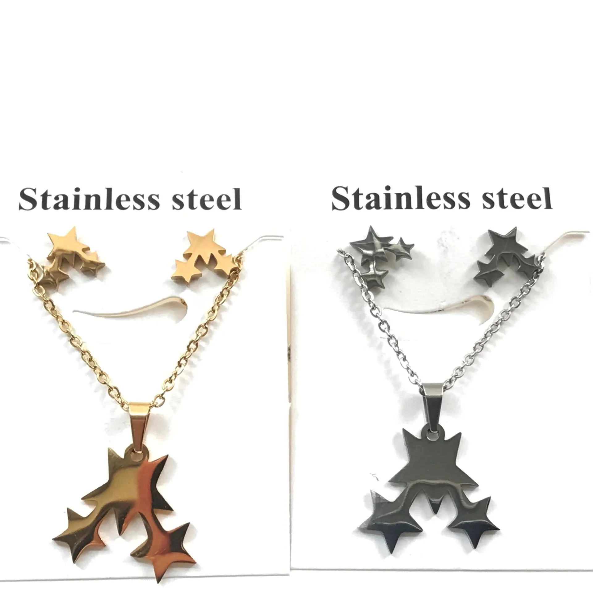 stars gold color Stainless Steel Jewelry Sets For Women Moon Star Pendant Necklacae Stud Earrings Fashion Jewelry set Collares Mujer - Окраска металла: stars
