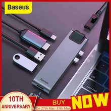 Baseus USB C концентратор USB концентратор к USB 3,0 HDMI адаптер USB сплиттер для MacBook Pro Thunderbolt 3 док-станция RJ45 Двойной Концентратор USB Type C Dex(China)