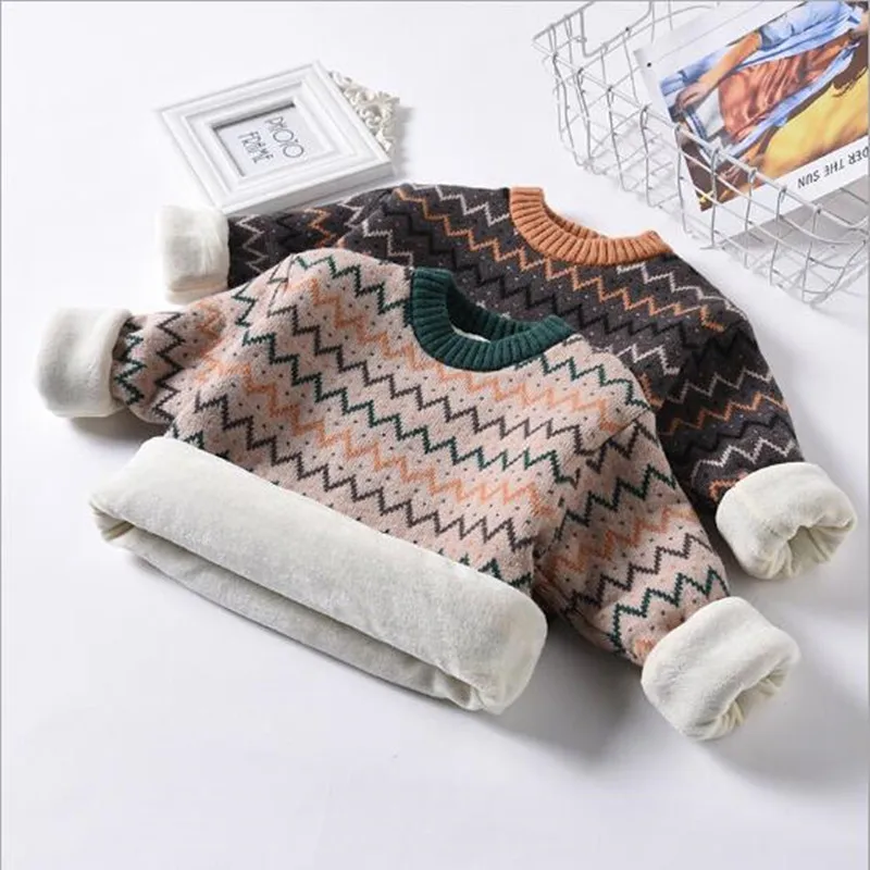 Зимний толстый теплый детский свитер для маленьких мальчиков и девочек зимняя верхняя одежда детский пуловер флисовое пальто для мальчиков 18 мес.-6 лет