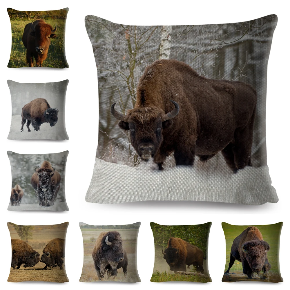 

African Wild Bison Cushion Cover for Home Bedroom Sofa Home Car Decor Animal Pillow Case Polyester 45x45cm Pillowcase