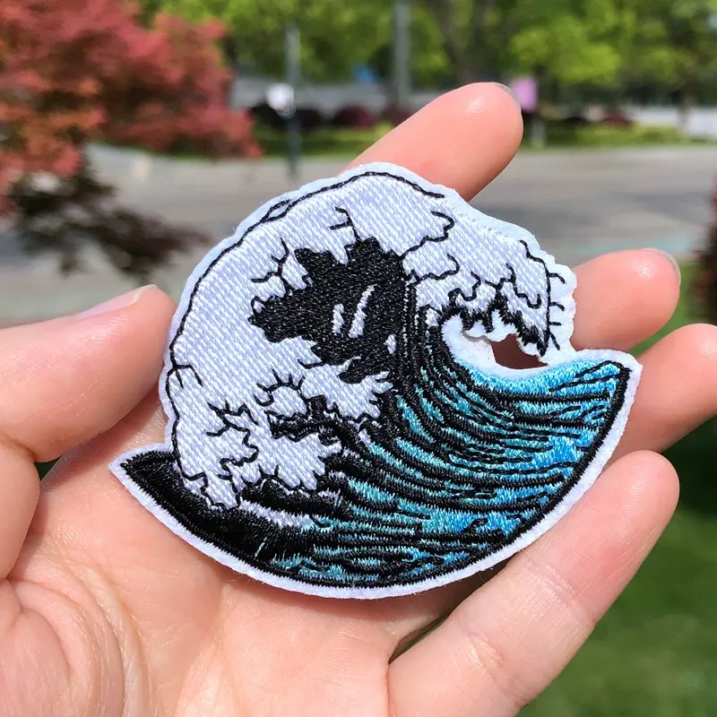 Prajna Van Gogh Patch Embroidered Patches For Clothing Iron On Patches Cartoon Wave Patches For Clothes Applique Stripe Badges