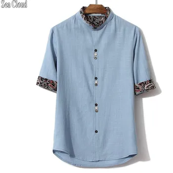 

82 Free shipping plus size men t shirt summer China style t shirts fat guy M-5xl Casual Three Quarter stand collar