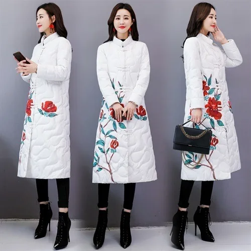 Retro Handicap Embroidered down Jacket Cotton-padded Clothes Women's Winter New Style Light Warm Cotton-padded Clothes Grac