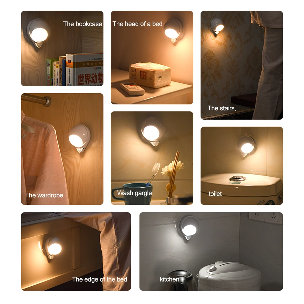 Water Drop 360 Degree Rotating Night Light Human Body Infrared Induction Home Universal LED Sconces For Baby Room Wall Lamp home depot dinosaur light