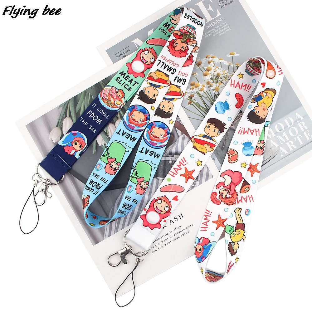 Flyingbee Cartoon Cute Goldfish Anime Lovers Key Chain Lanyard Neck Strap For USB Badge Holder DIY Hang Rope X1078