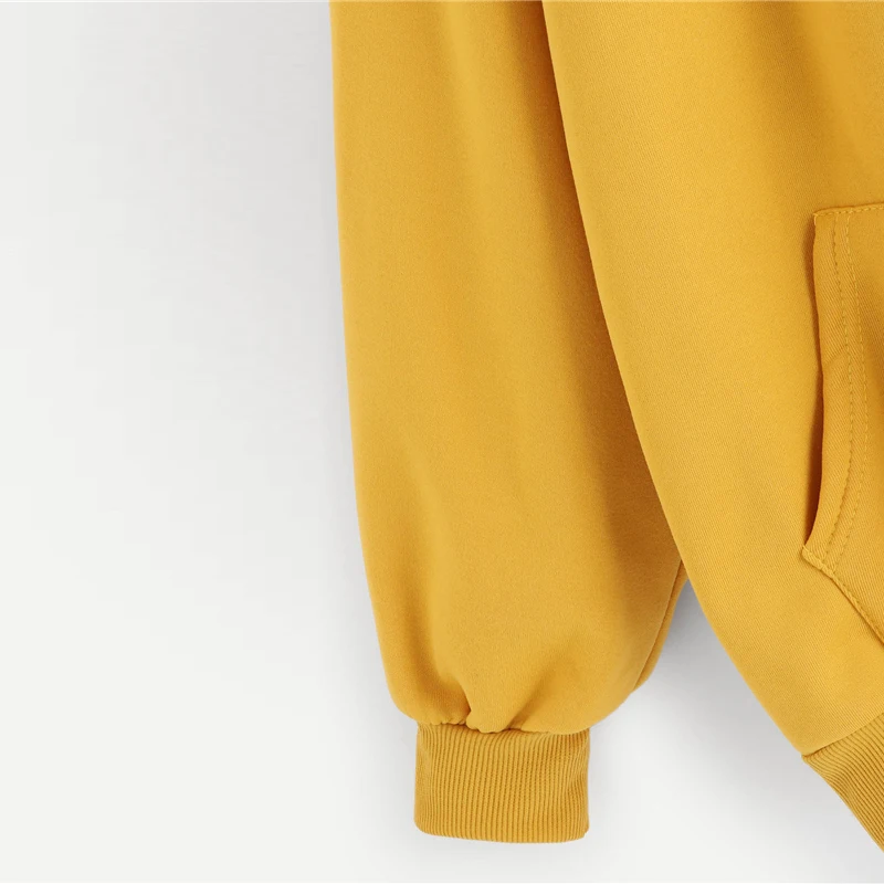 Dotfashion синий карман шнурок деталь сплошной балахон женская повседневная одежда Осень простой длинный рукав с капюшоном Пуловеры Толстовка