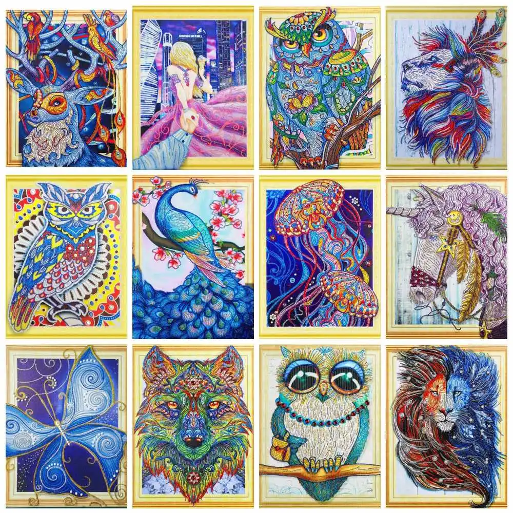 

HUACAN 5D DIY Special Shaped Diamond Painting Cross stitch Diamond Embroidery Animals Picture Of Rhinestones Home Decor 40x50cm