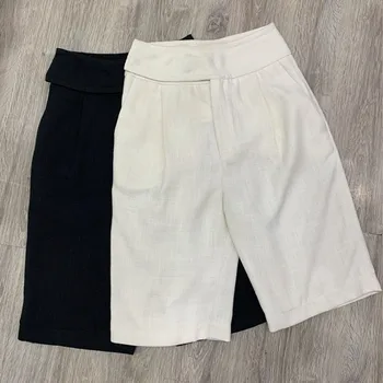 

2020 Women's High Waist Black White Straight Shorts New Spring Summer Female Casual Knee Length Short Pants