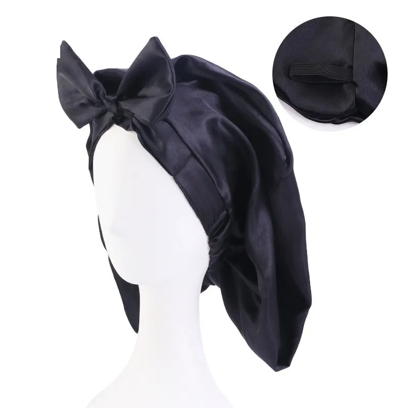 Ladies Long Oversized Elastic Satin Hair Accessories Cap Breathable Sleeping Hat Fashion Comfortable Satin Silk Hair Care Bonnet 6