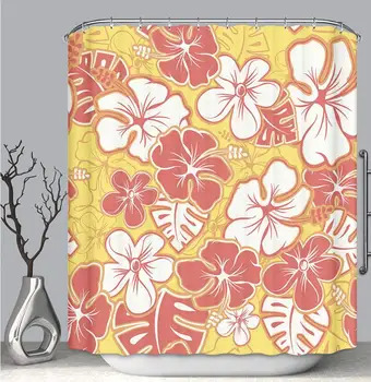 

Color Shower Curtain Liner Anti-Mildew Antibacterial, Red Hawaiian Pattern_ Multi-Color,Custom Shower Curtain Bathtub Bathroom