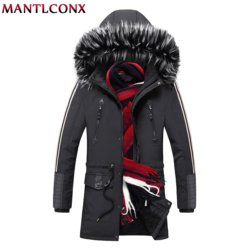 MANTLCONX, толстая Мужская зимняя парка с меховым капюшоном, модный бренд, теплое длинное пальто на молнии, Мужская ветрозащитная куртка, Мужская на подкладке, куртки