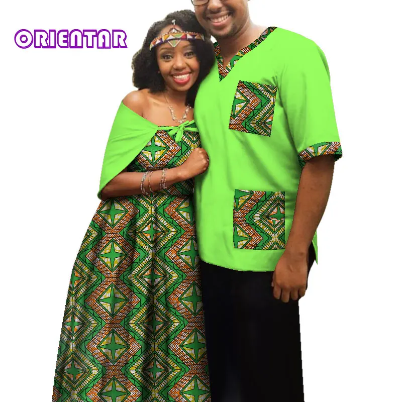 Traditional African Clothes for Couples Men Women African Print Long Dress Tops T Shirt Casual Ball Gown Lover Clothing WYQ181 - Цвет: 11