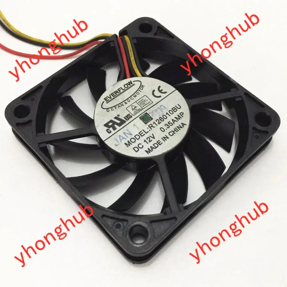 EVERFLOW R126010BU DC 12V 0.35A 60x60x10 мм 3 Провода Сервер вентилятор охлаждения|everflow r126010bu|square