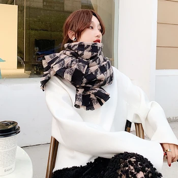 

2020New Autumn and winter houndstooth Wool Korean style Scarf thickening keep warm student Shawl Women long Style Holiday gift