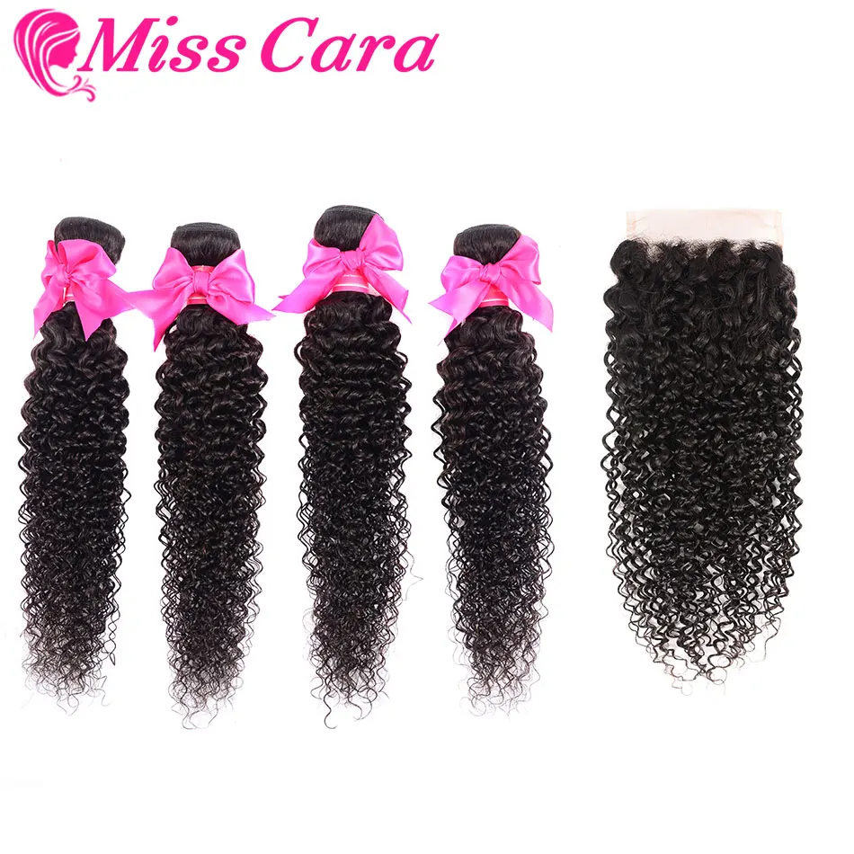 

4/5 Pcs/Lot Brazilian Kinky Curly With Closure 100% Human Hair 3/4 Bundles With Middle/Free Part Closure Miss Cara Remy Hair