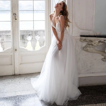 

Charming Bohemian Wedding Dress White Ivory Bride Dress 2020 Sexy Appliqued Bridal Gown Custom Made Vestido de Novia