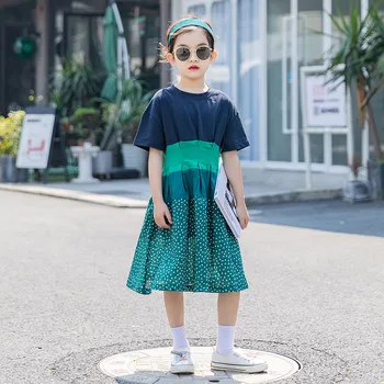 

Korean Clothes Girls Kids A Line Dress Children Polka Dot Fashion Princess Dress Ruched Vestidos Contrast Color 4 to 14 yrs