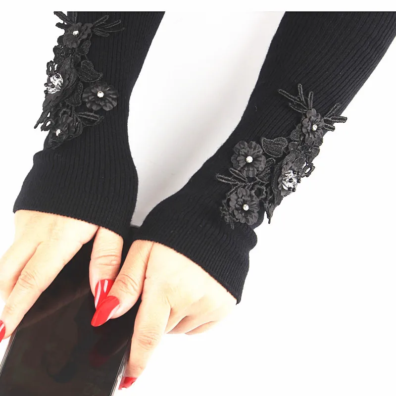 Модные осенне-зимние кашемировые женские теплые перчатки с украшением в виде кристаллов и бриллиантов, 50 см
