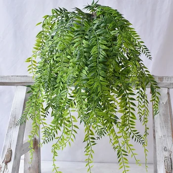 

5Pcs/lot Green 3 Fork Simulation Bamboo Joint Grass Rattan Weeping Willow Wall Hanging Plastic Plant Wall Material Plastic