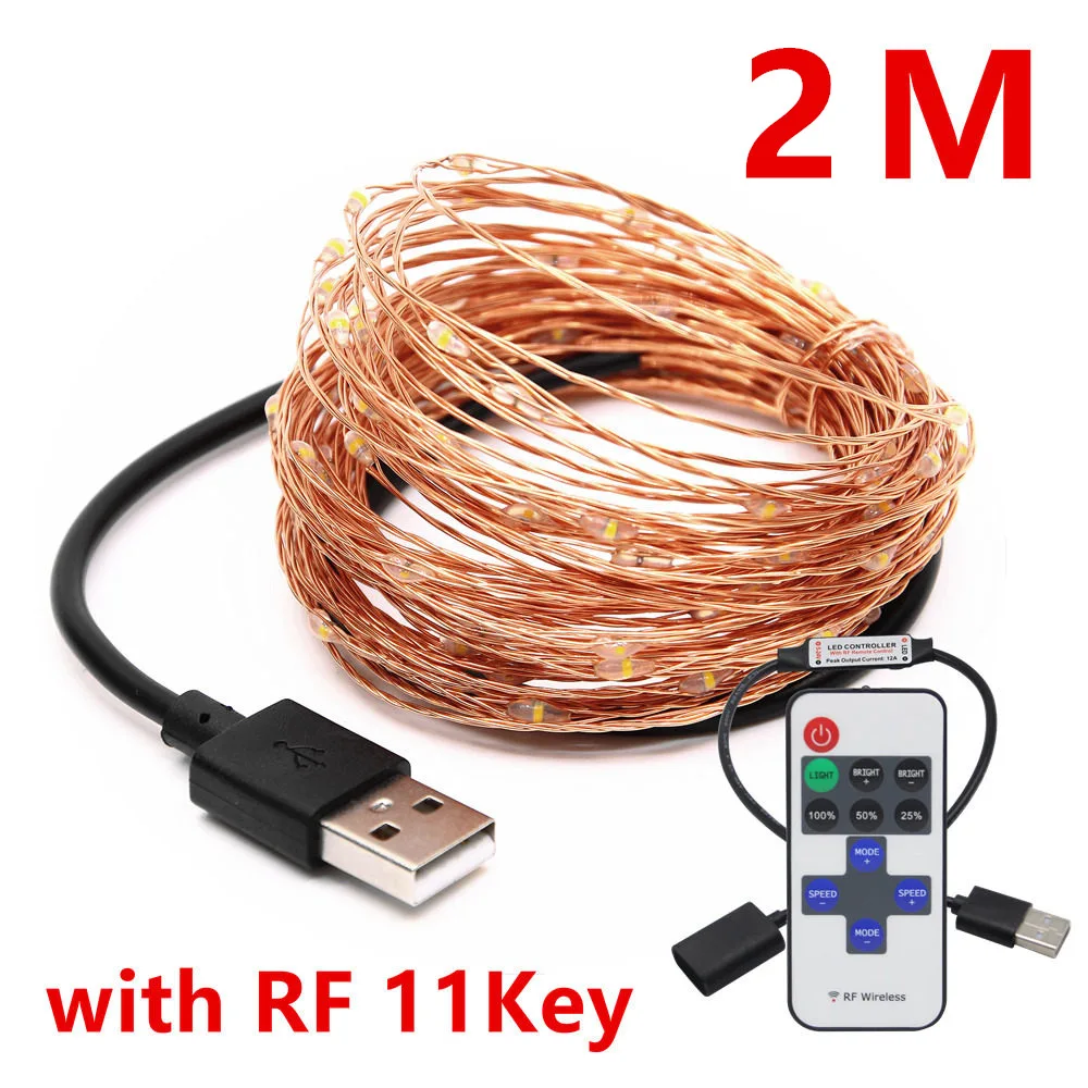 2M with Remote DC 5 В USB светодиодный гирлянды медный провод 5 м 10 м Питание от USB Сказочный светодиодный Рождественский свет с радиочастотным пультом дистанционного управления для украшения праздника - Испускаемый цвет: 2M with Remote