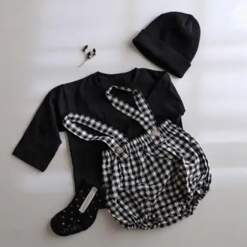 

Newborn Baby Girls Boys Autumn Clothing Sets Solid Long Sleeve T-shirts Tops Plaid Shorts Pp Pants 2pcs Infants Toddlers Outfits