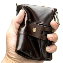 Leather Retro 2 Fold Wallet Men's Change Wallet Key Chain Fastener Wallet Chain Wallet Clip