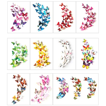 

12 PCS Butterflies Wall Sticker 3D Double Layer Butterfly Stickers Multicolor Magnet Butterflies Fridge Stickers Home Decoration