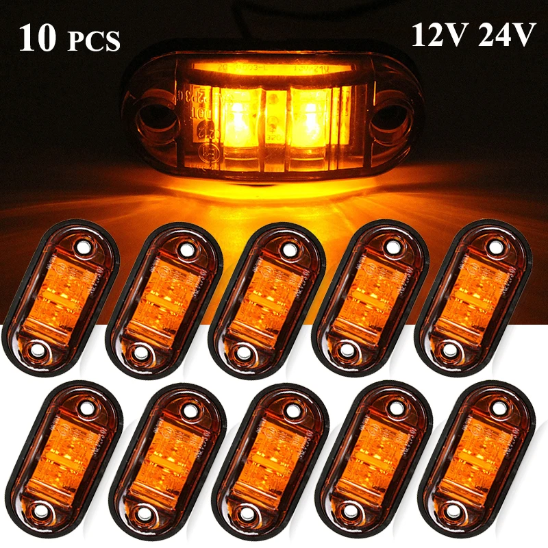 

10PCS 12V / 24V LED Side Marker Lights Car External Lights Warning Tail Light Auto Trailer Truck Lorry Lamps yellow Amber color