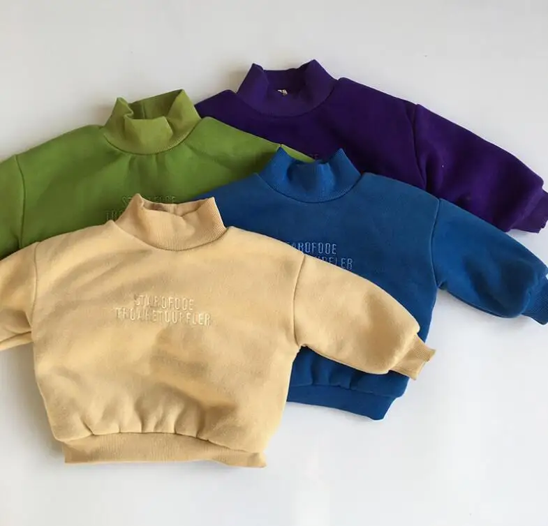 Утепленная футболка в Корейском стиле для мальчиков и девочек модный хлопковый свитер с длинными рукавами для детей; сезон осень-зима Размеры 2-7 t; HJ122